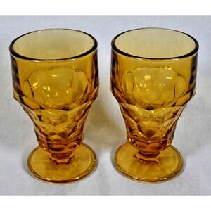 Set of 2 Vintage 1960 Anchor Hocking Georgian Paneled Tumblers Amber Gold 10 oz